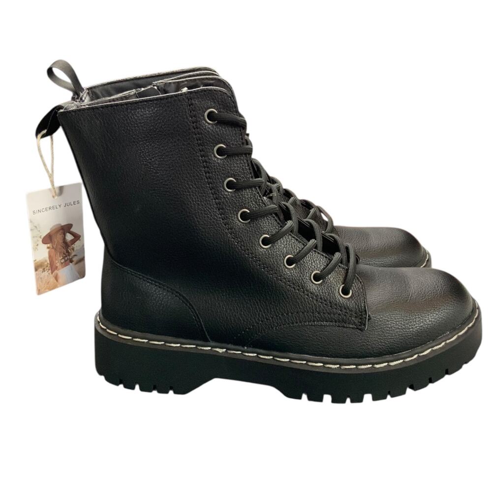 Sincerely Jules Combat Boots Black Lace Up Lug Sole Platform 9.5 NWT Zipper